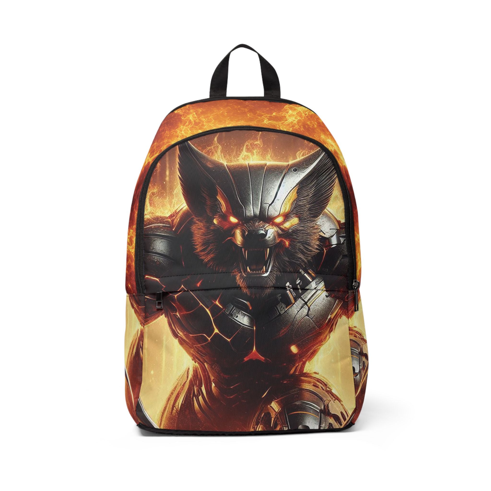 Flame Werewolf Backpack — Fiery Monster Graphic Backpack for Teens & Gamers
