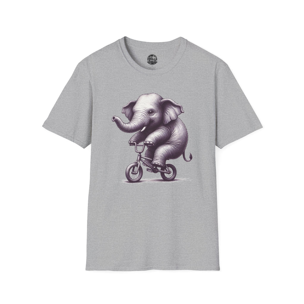 Cute Elephant on Bicycle T-Shirt — Whimsical Vintage Baby Elephant Graphic Tee