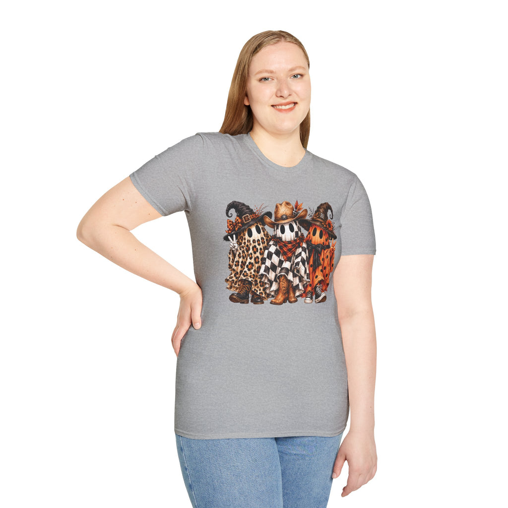 Halloween Pumpkin Crew T-Shirt — Leopard & Buffalo Plaid Spooky Friends