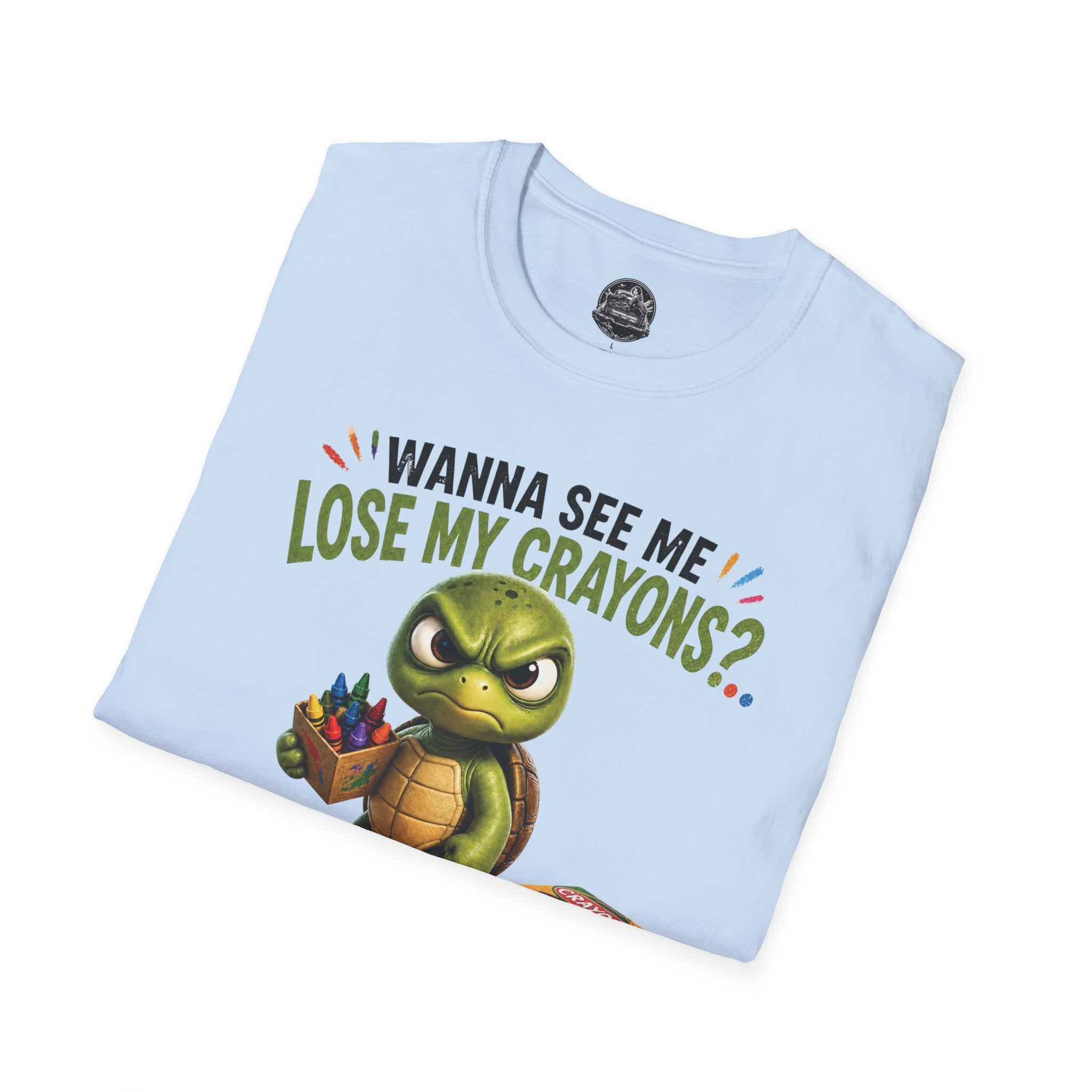 Funny Angry Turtle T-Shirt — “Wanna See Me Lose My Crayons? Do That Again…” — Teacher & Art Lover Tee