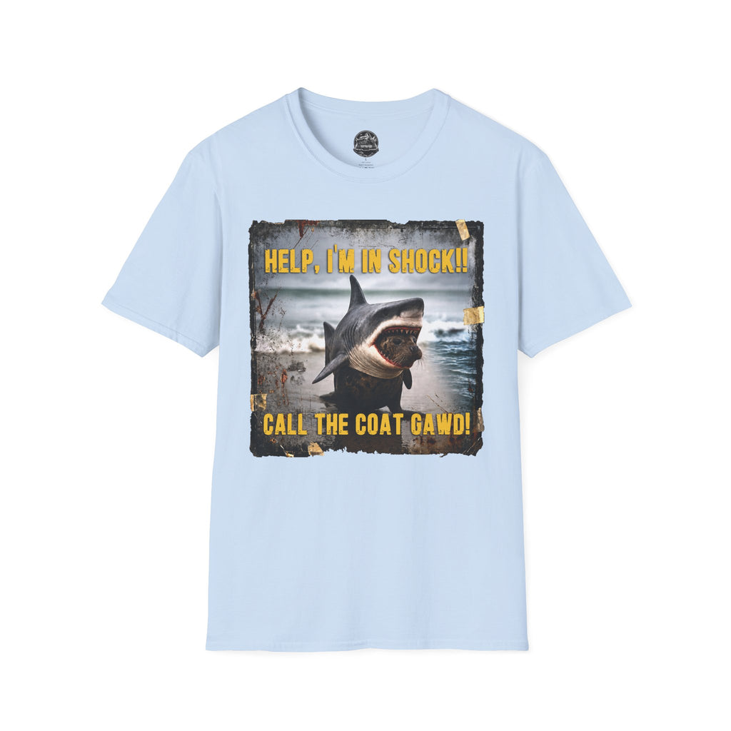Shark Graphic T-Shirt — "Help, I'm in Shock!" Funny Beachwear