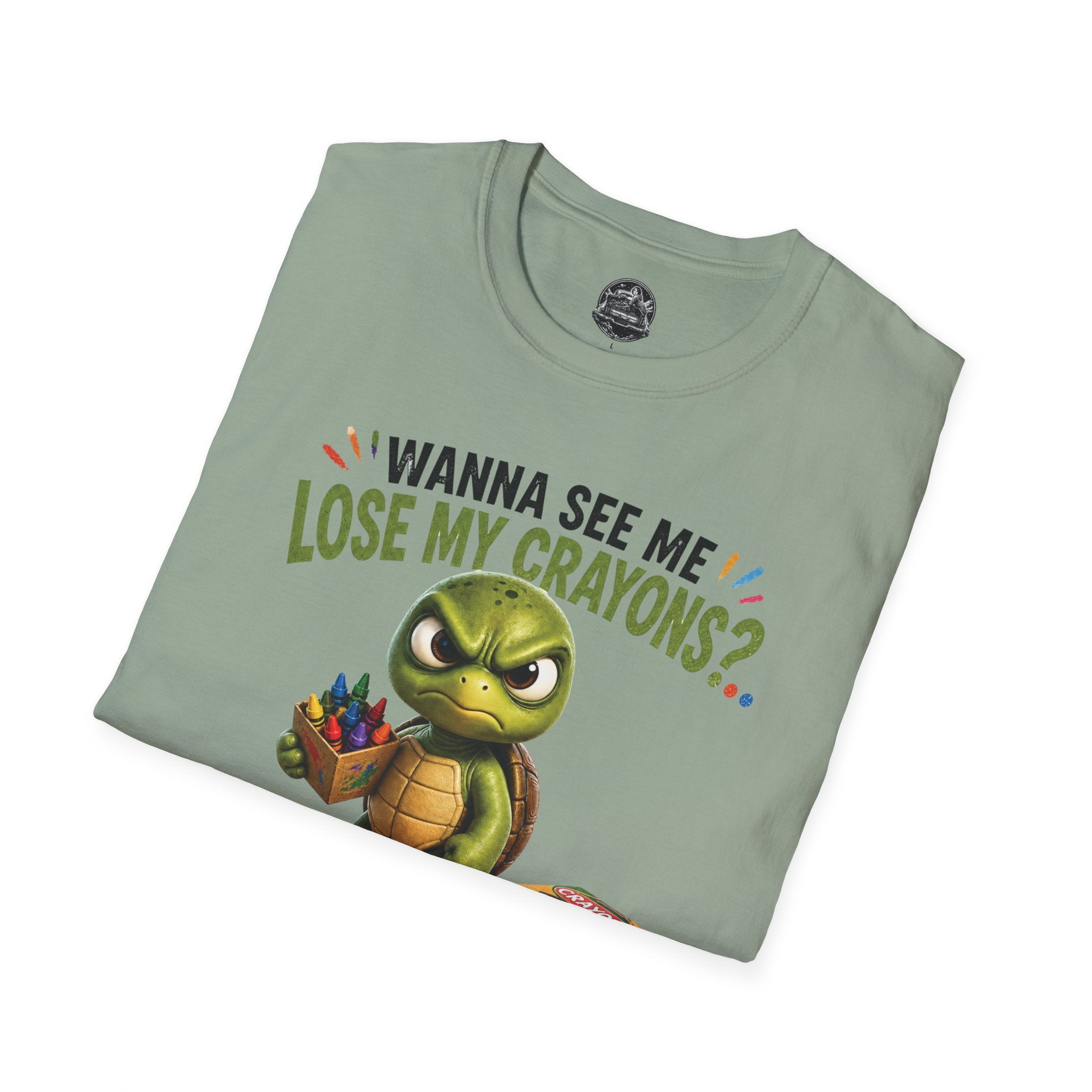 Funny Angry Turtle T-Shirt — “Wanna See Me Lose My Crayons? Do That Again…” — Teacher & Art Lover Tee