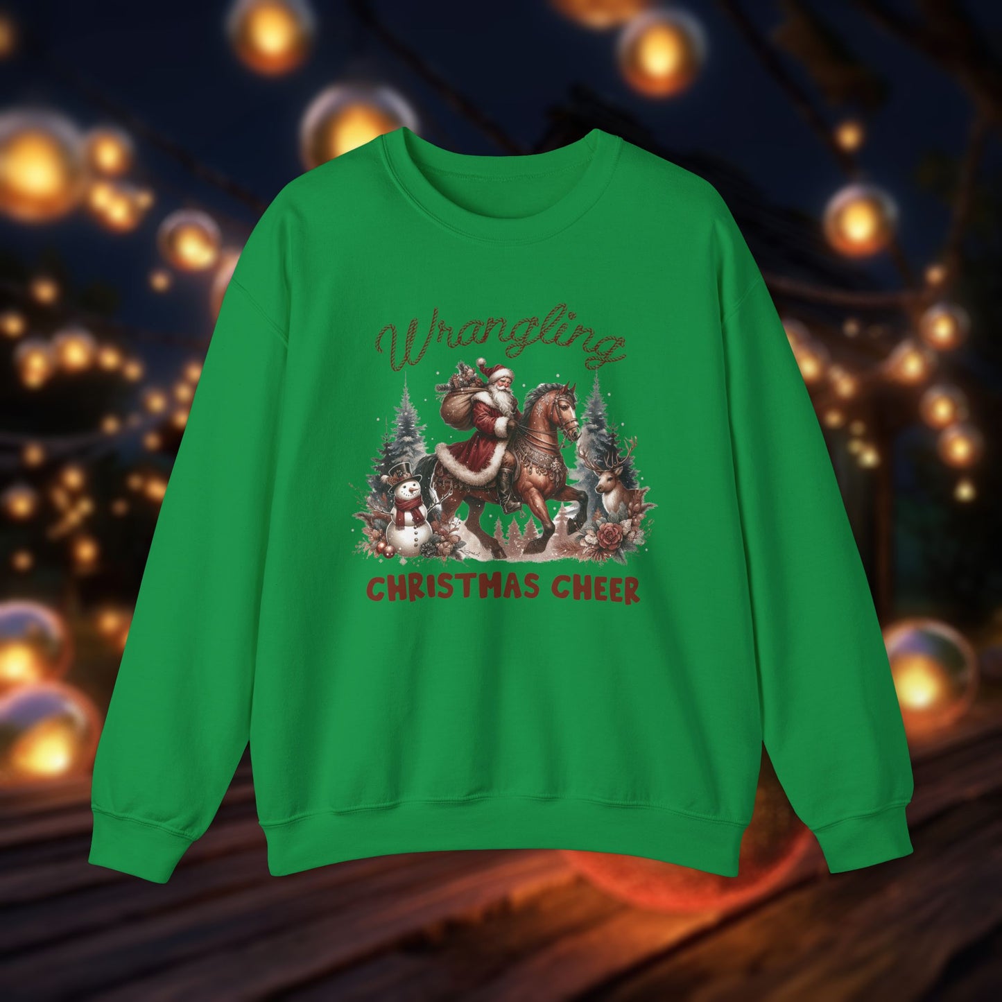 Christmas Western Sweatshirt with Santa on Horse and Snowman