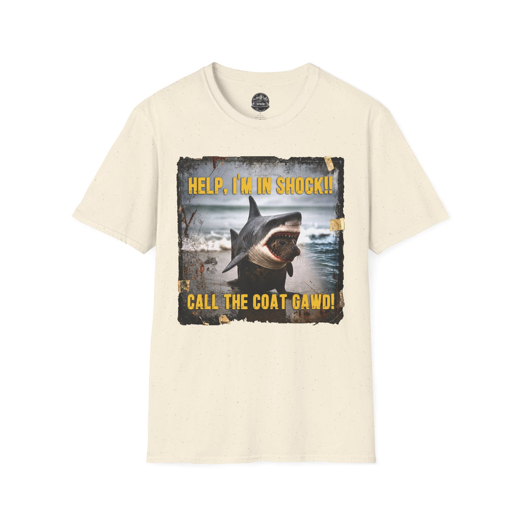 Shark Graphic T-Shirt — "Help, I'm in Shock!" Funny Beachwear