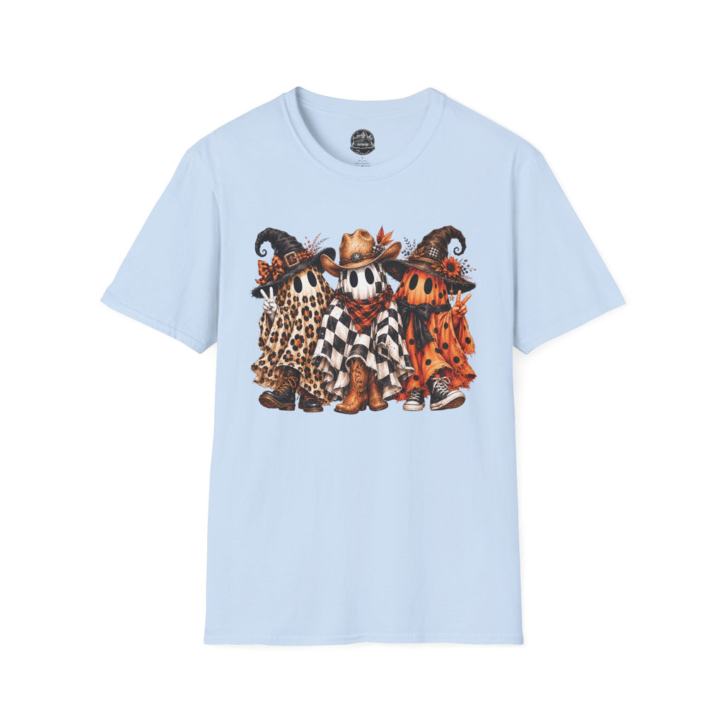 Halloween Pumpkin Crew T-Shirt — Leopard & Buffalo Plaid Spooky Friends