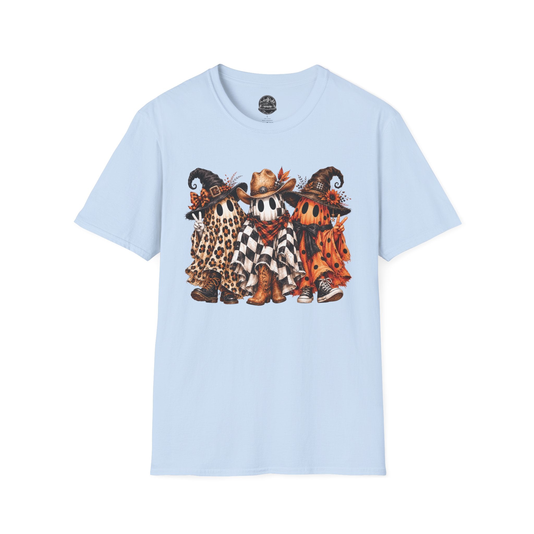 Halloween Pumpkin Crew T-Shirt — Leopard & Buffalo Plaid Spooky Friends