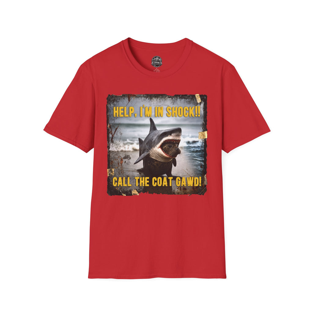 Shark Graphic T-Shirt — "Help, I'm in Shock!" Funny Beachwear