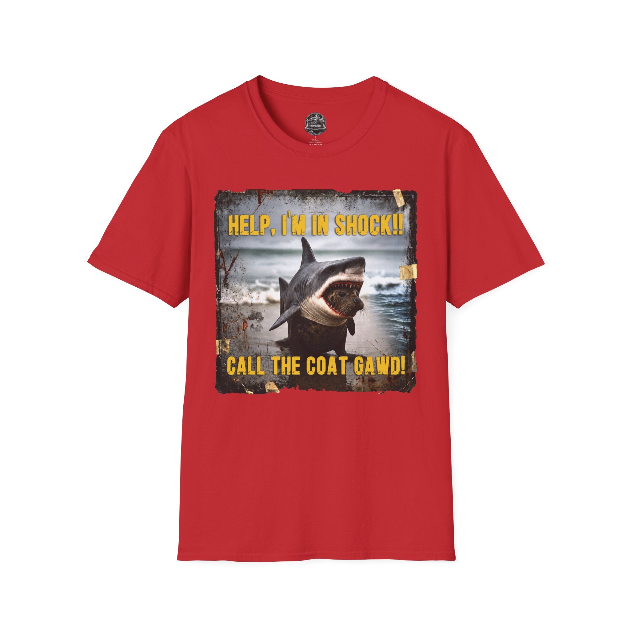 Shark Graphic T-Shirt — "Help, I'm in Shock!" Funny Beachwear