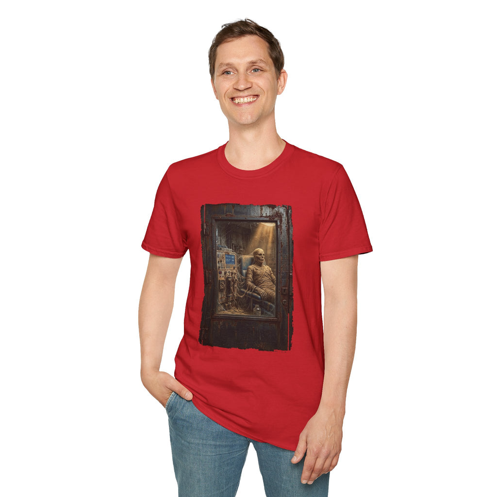 Horror Mummy Room Graphic T‑Shirt — Vintage Creepy Museum Scene Tee