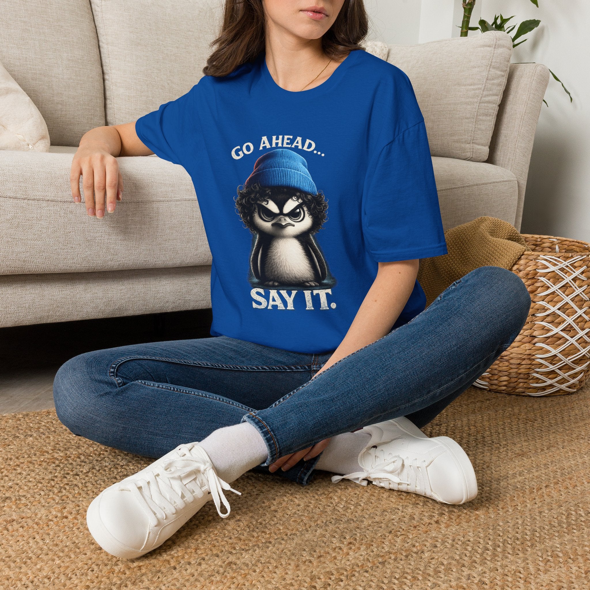 Penguin Graphic T-Shirt — "Go Ahead... Say It." Casual Statement Tee