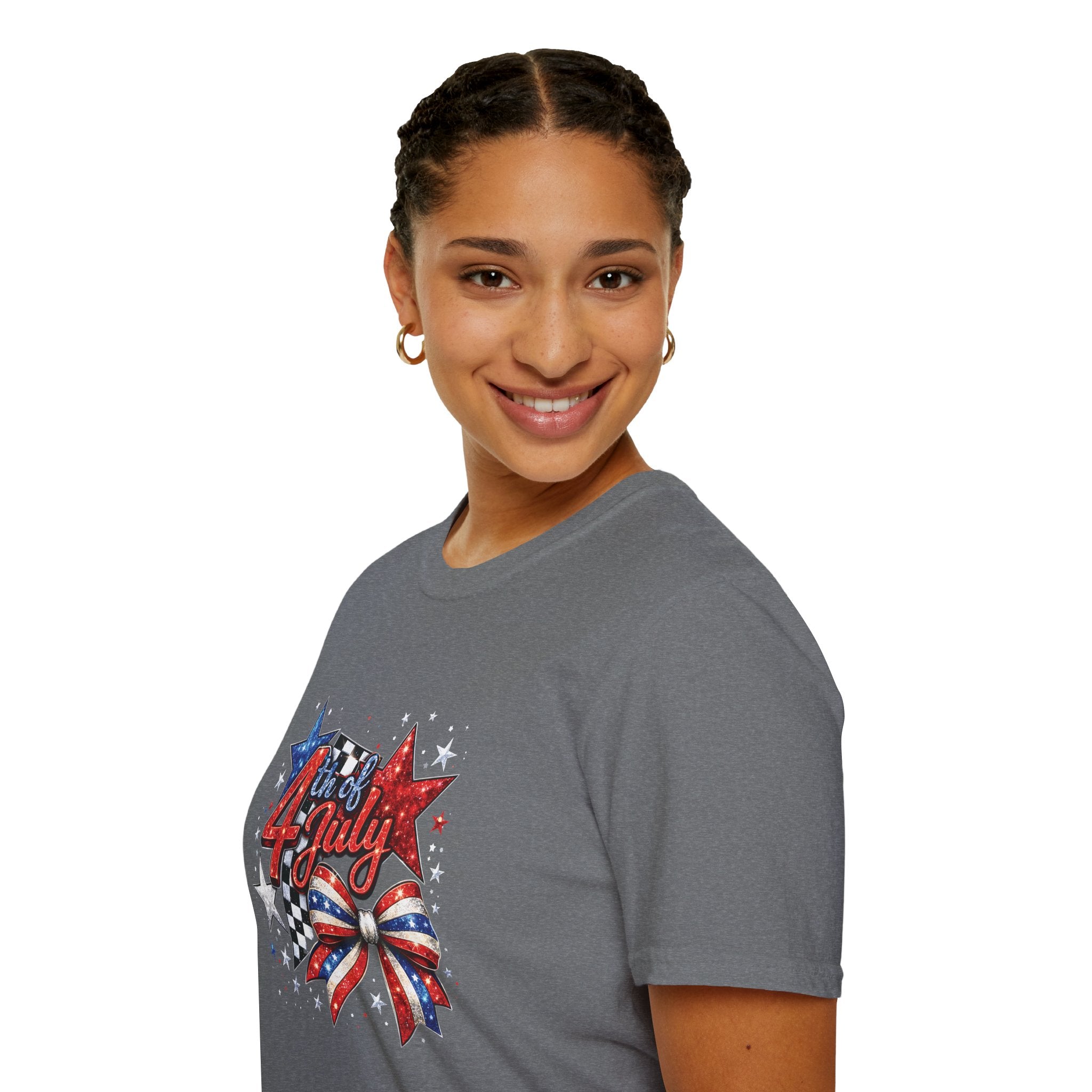 4th of July Patriotic T-Shirt – Red White Blue Stars & Bow Design