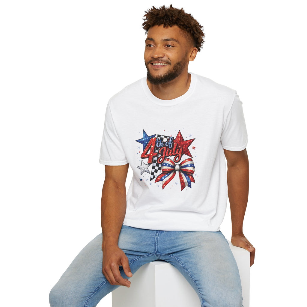 4th of July Patriotic T-Shirt – Red White Blue Stars & Bow Design