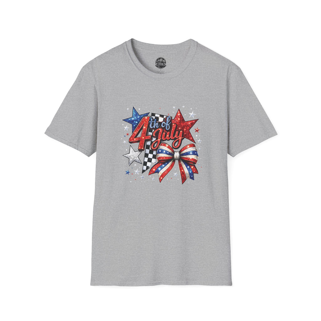 4th of July Patriotic T-Shirt – Red White Blue Stars & Bow Design