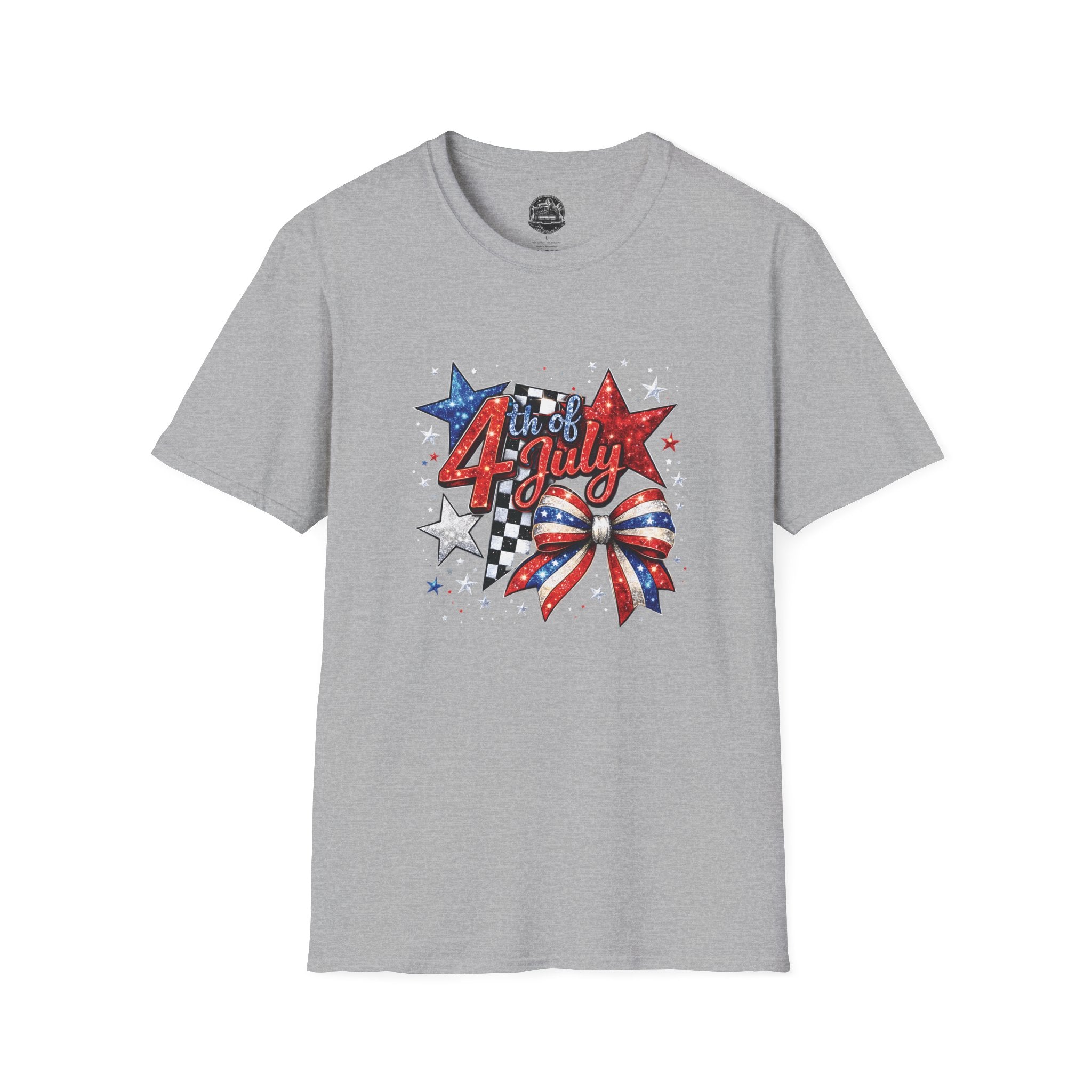 4th of July Patriotic T-Shirt – Red White Blue Stars & Bow Design