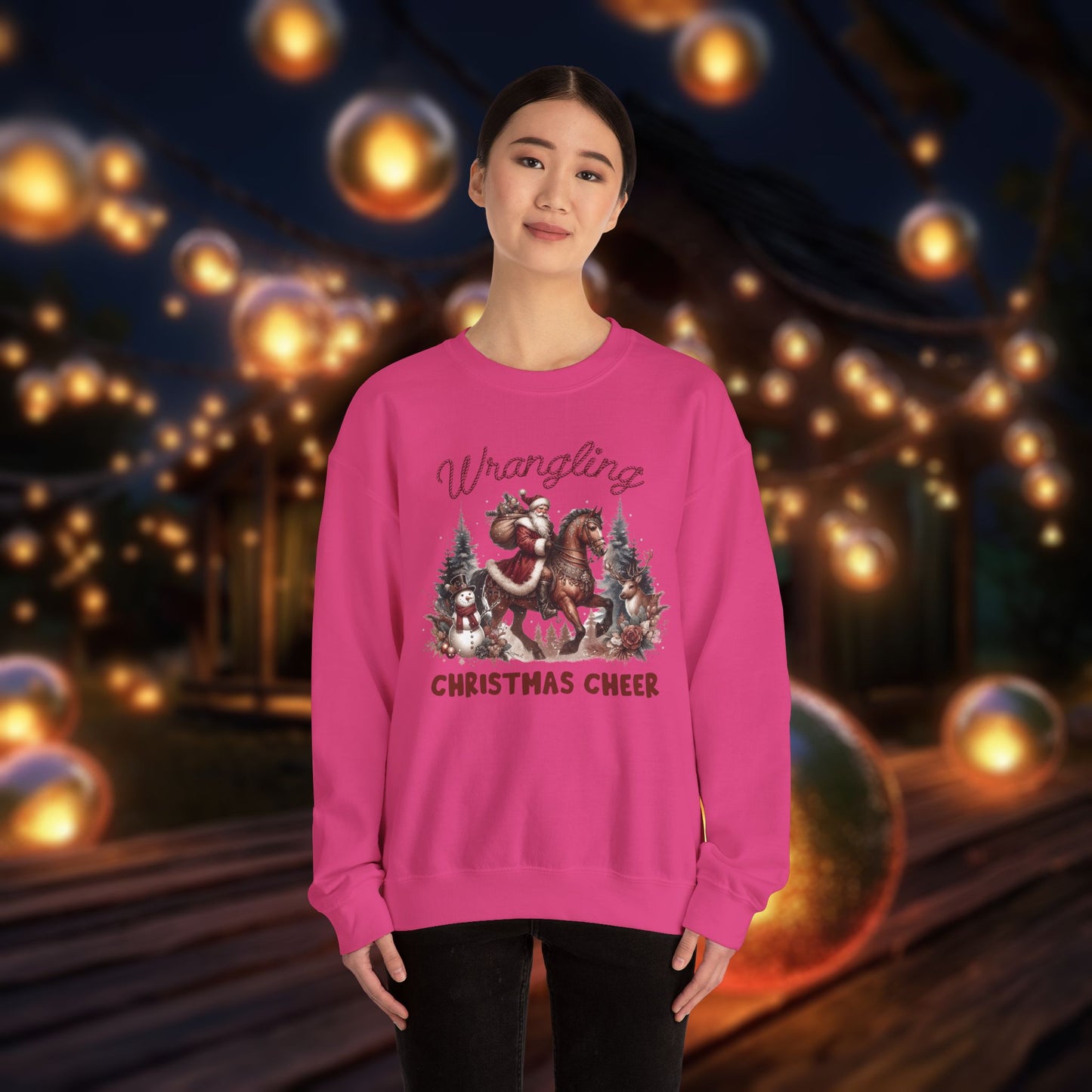 Christmas Western Sweatshirt with Santa on Horse and Snowman