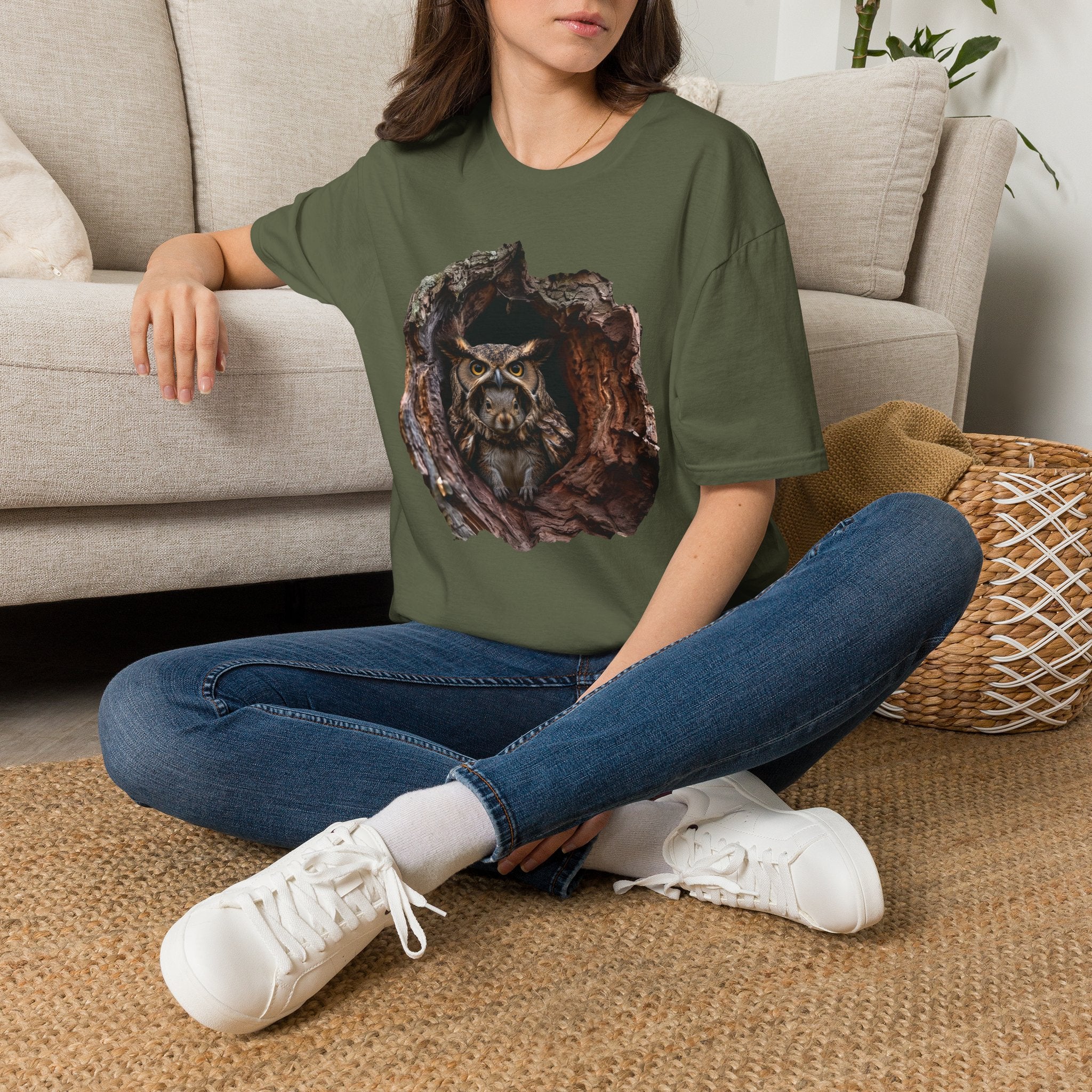 Squirrel in Owl Disguise T-Shirt — "Prey Wearing Its Predator"