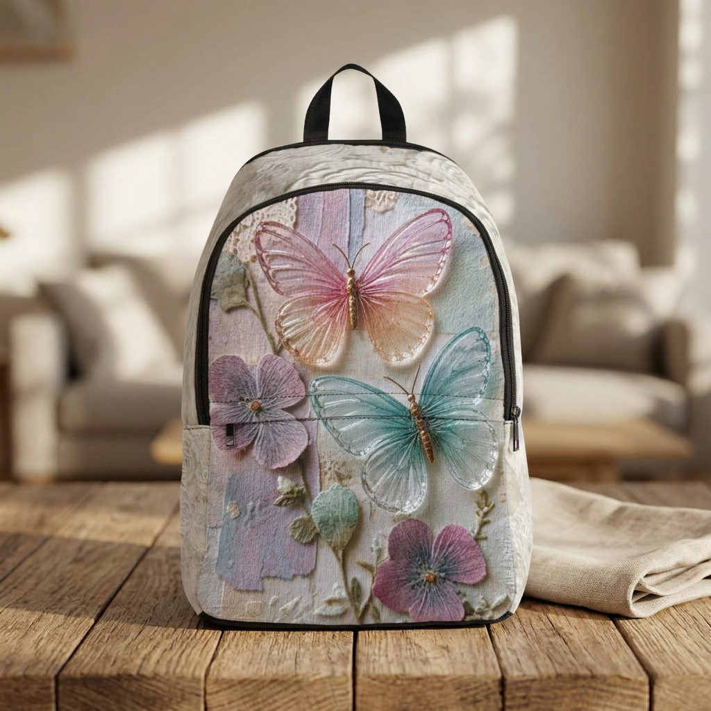 Whimsical Glass Butterfly Floral Backpack — Cottage Garden Vintage Design