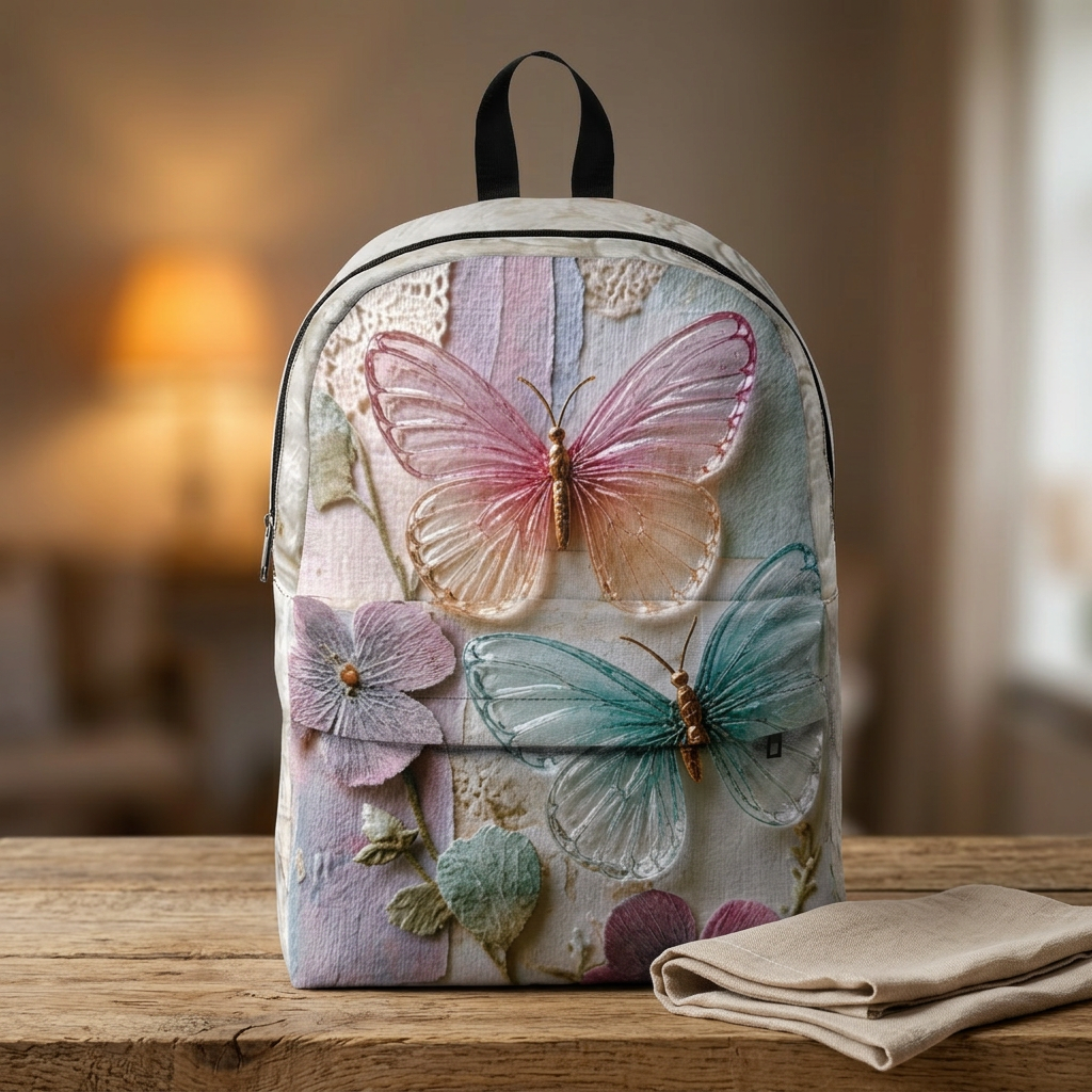 Pastel Heirloom Butterflies Backpack — Dreamy Glass Butterfly Collage