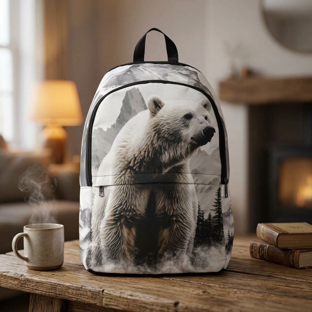 Grizzly Bear Wilderness Backpack — Monochrome Mountain & Forest Adventure Pack
