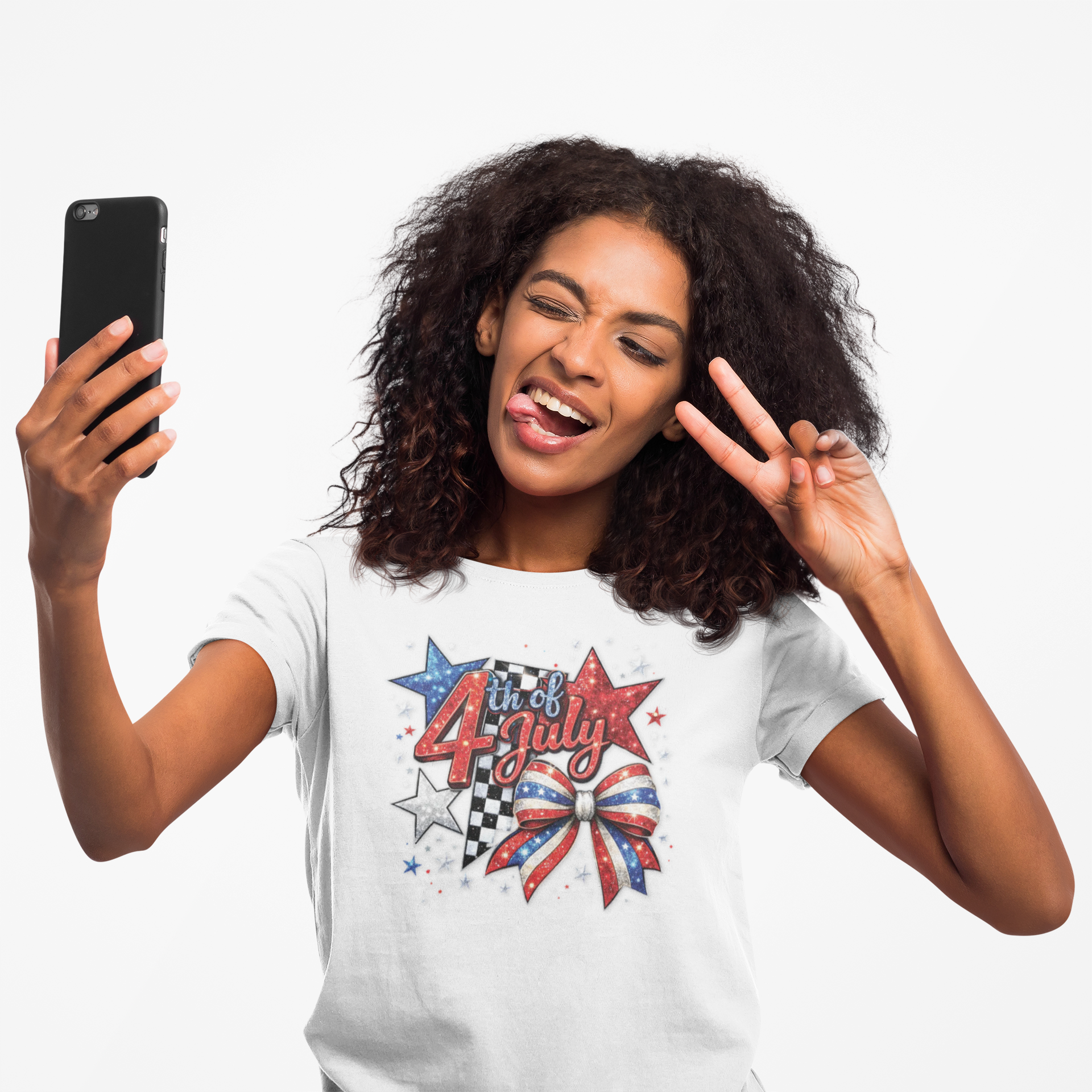 4th of July Patriotic T-Shirt – Red White Blue Stars & Bow Design