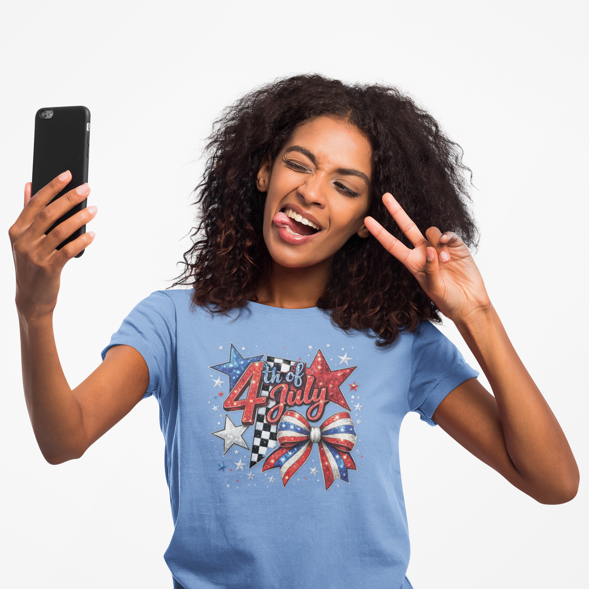 4th of July Patriotic T-Shirt – Red White Blue Stars & Bow Design