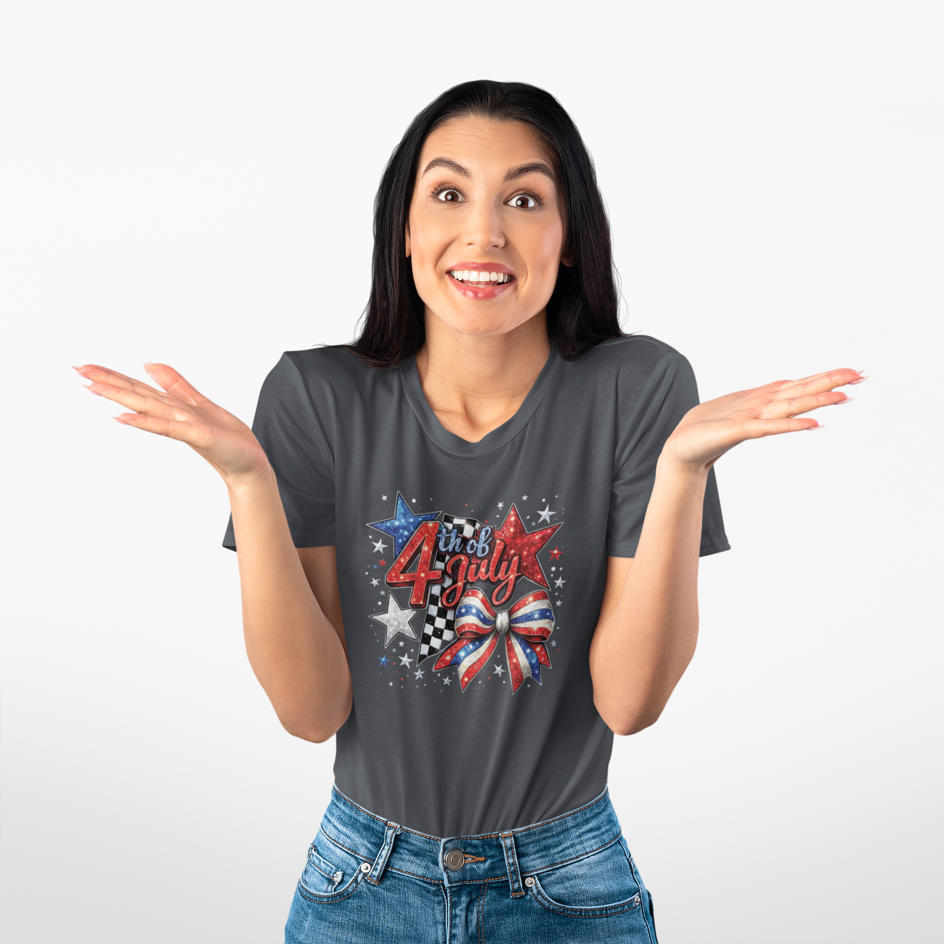 4th of July Patriotic T-Shirt – Red White Blue Stars & Bow Design