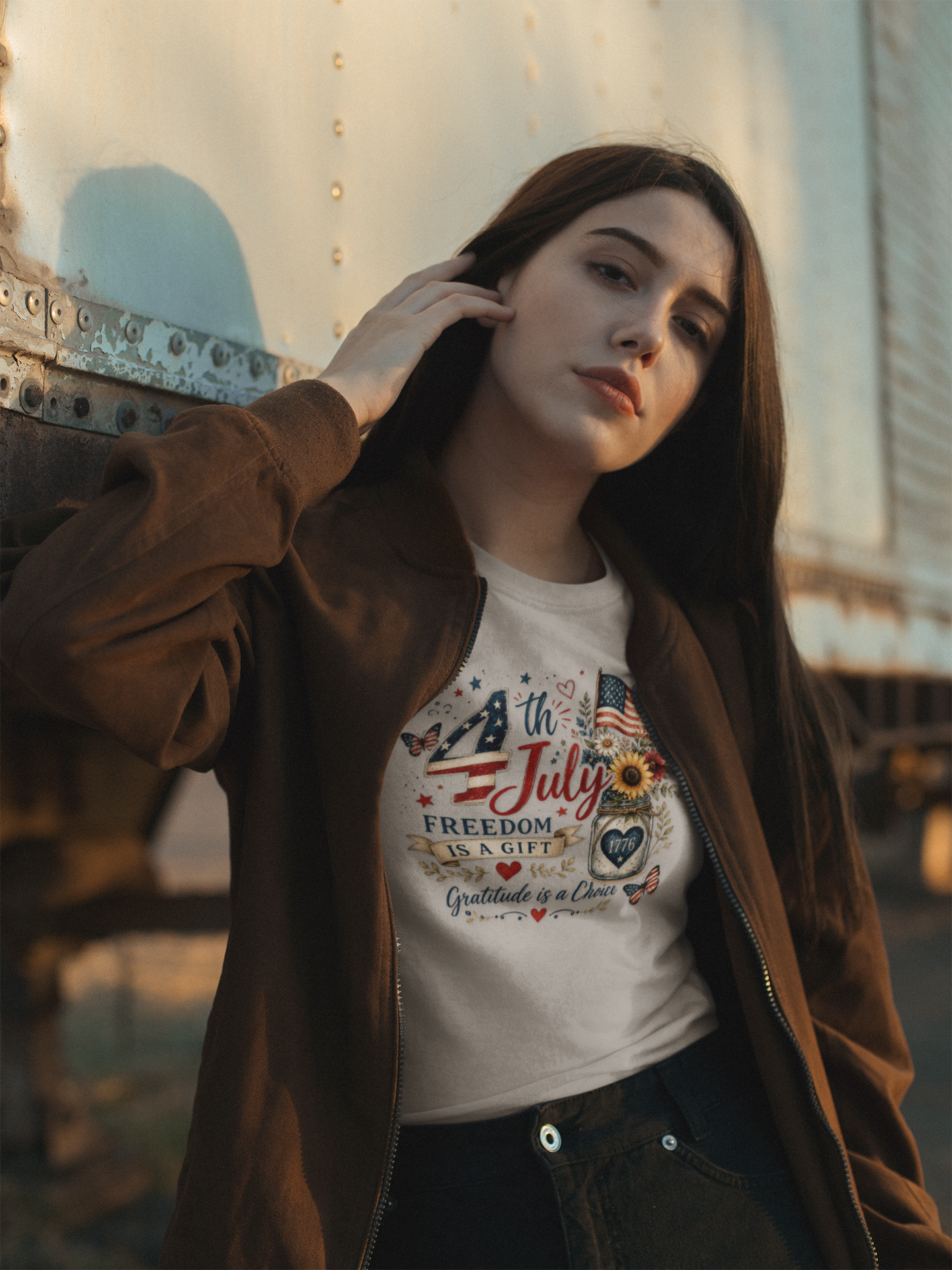 4th of July T-Shirt — "Freedom Is A Gift" Patriotic American Flag & Sunflower Tee