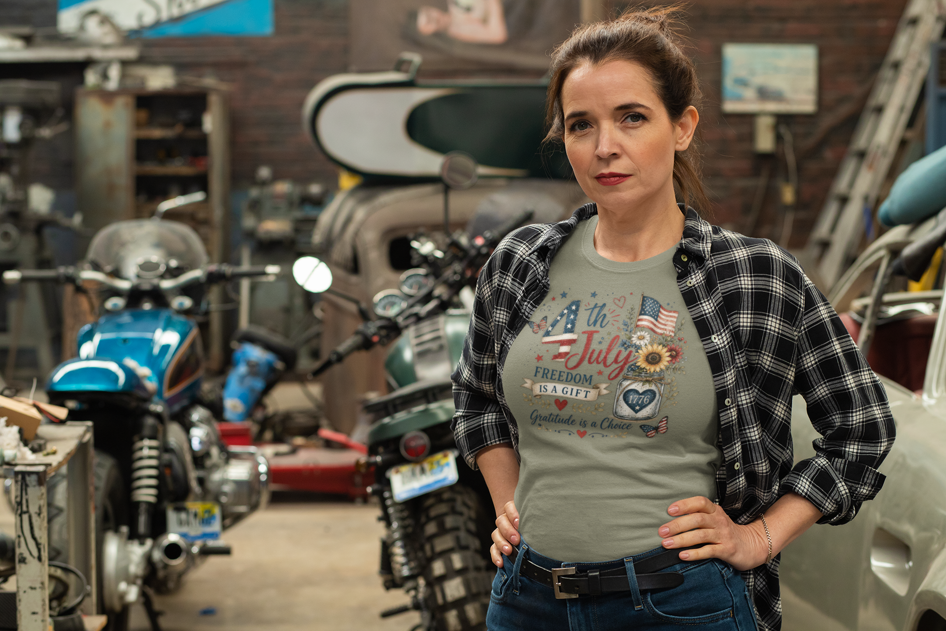 4th of July T-Shirt — "Freedom Is A Gift" Patriotic American Flag & Sunflower Tee