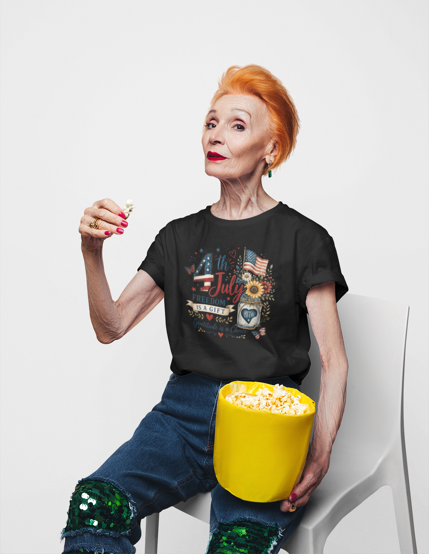 4th of July T-Shirt — "Freedom Is A Gift" Patriotic American Flag & Sunflower Tee