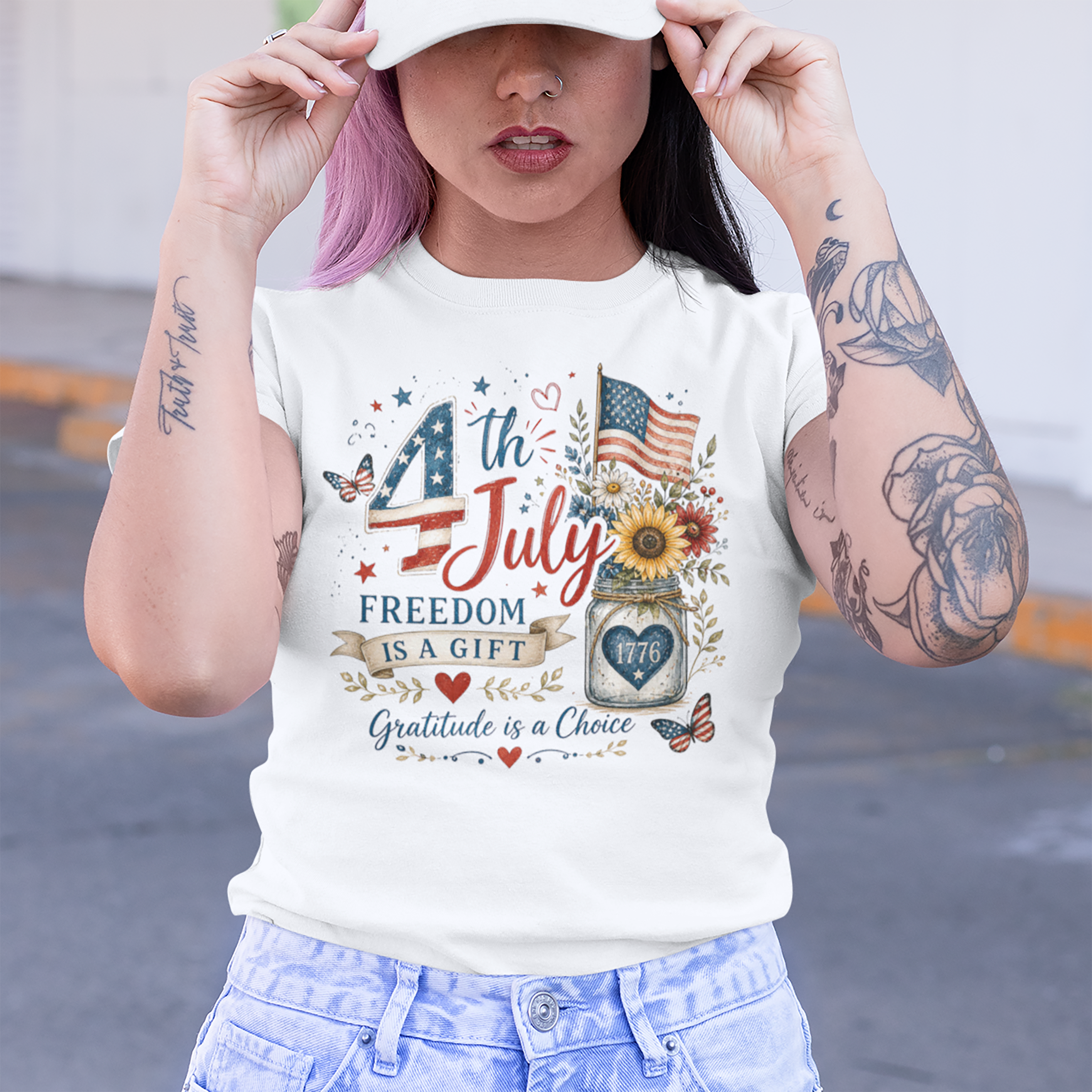 4th of July T-Shirt — "Freedom Is A Gift" Patriotic American Flag & Sunflower Tee