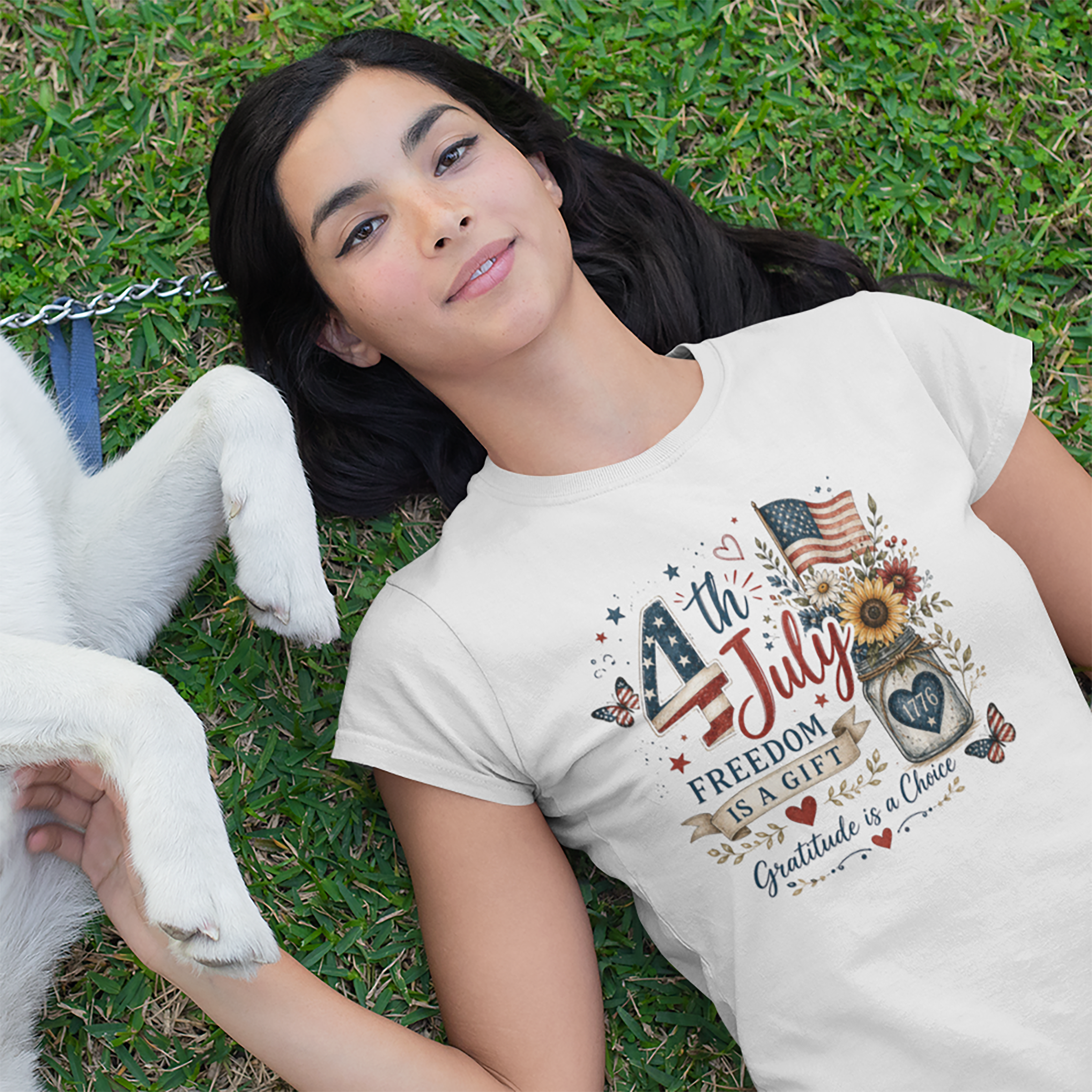 4th of July T-Shirt — "Freedom Is A Gift" Patriotic American Flag & Sunflower Tee