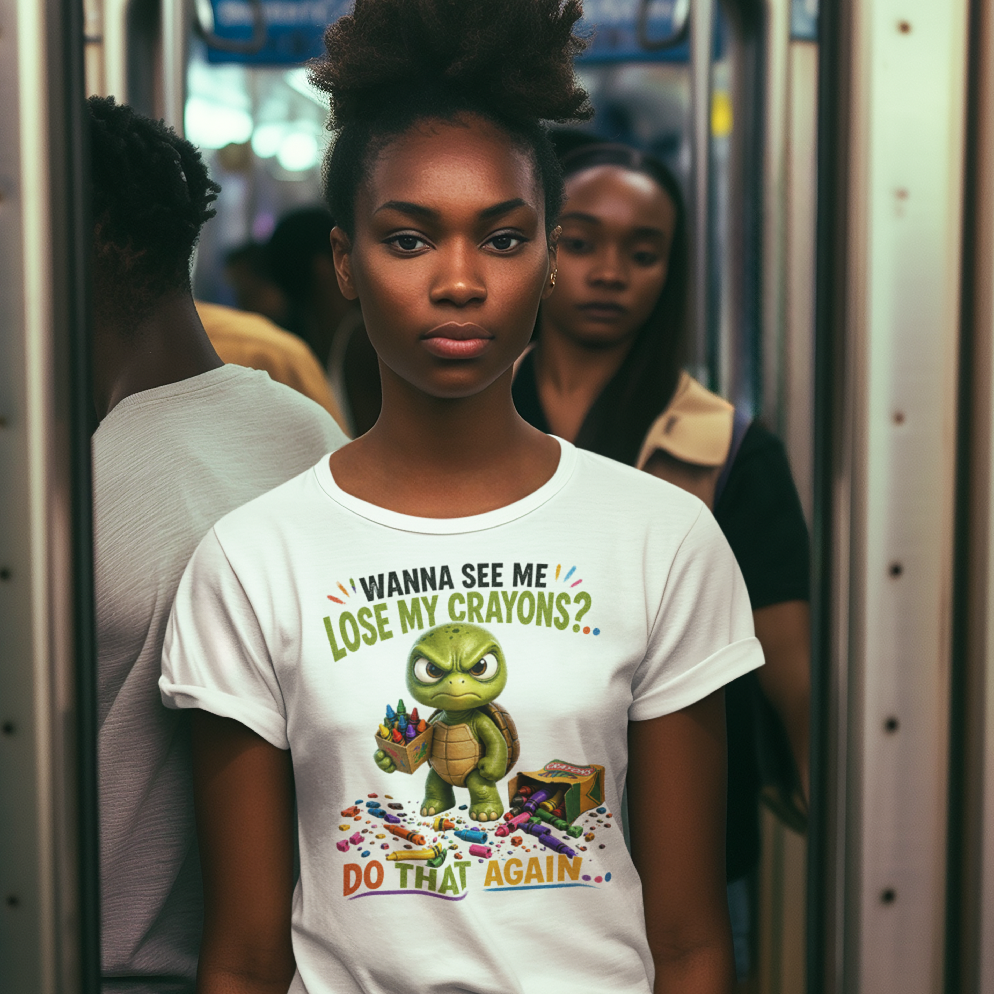 Funny Angry Turtle T-Shirt — “Wanna See Me Lose My Crayons? Do That Again…” — Teacher & Art Lover Tee