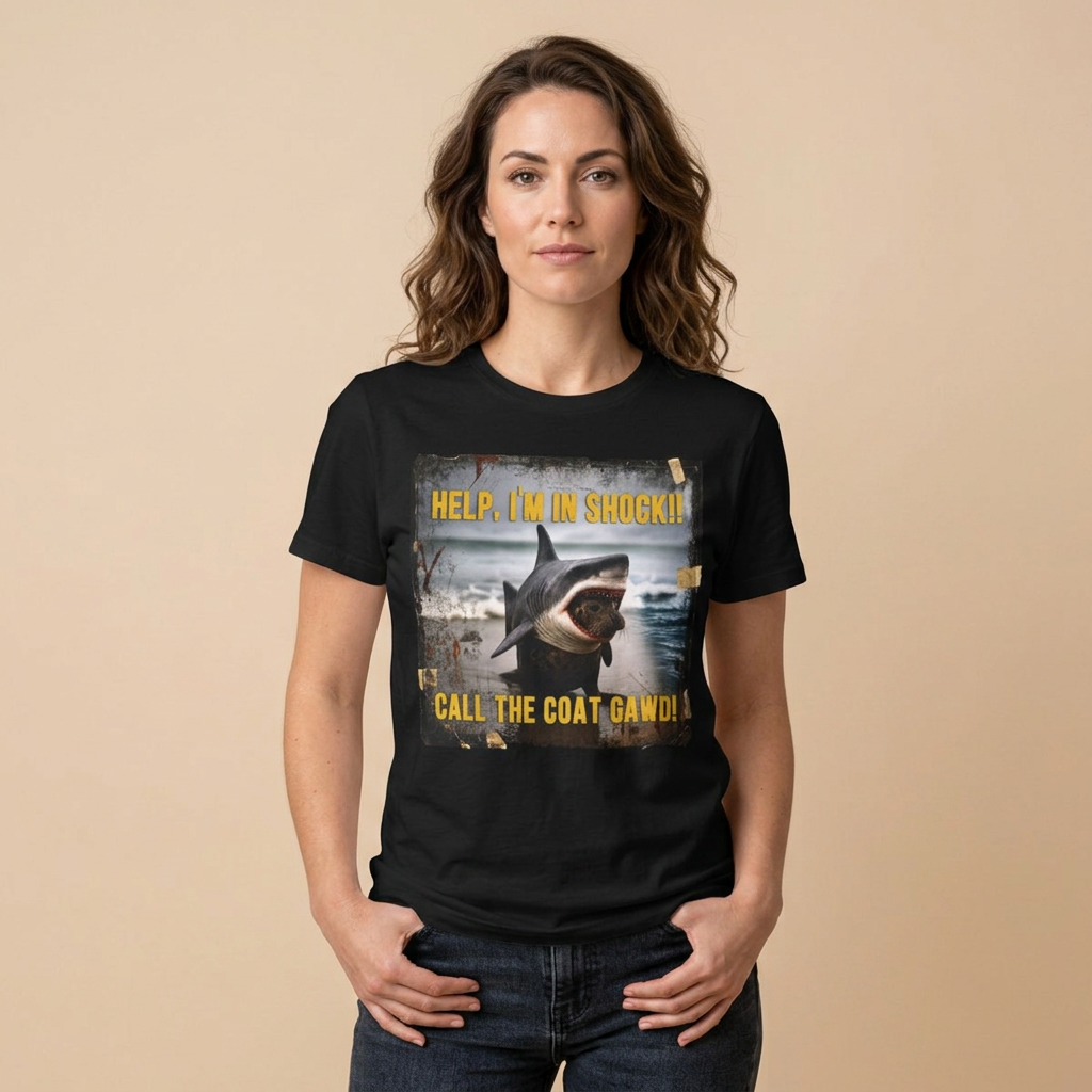 Shark Graphic T-Shirt — "Help, I'm in Shock!" Funny Beachwear