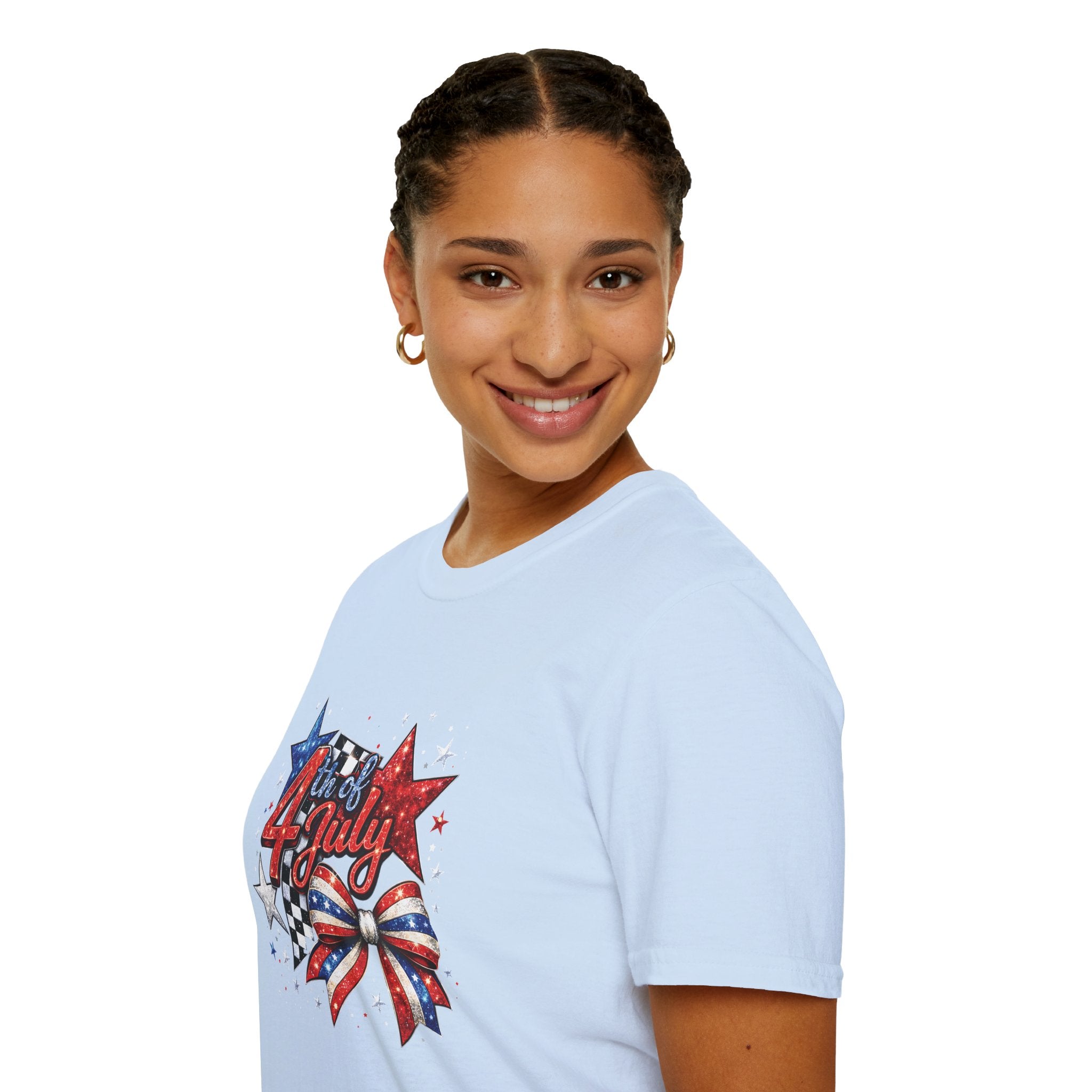 4th of July Patriotic T-Shirt – Red White Blue Stars & Bow Design