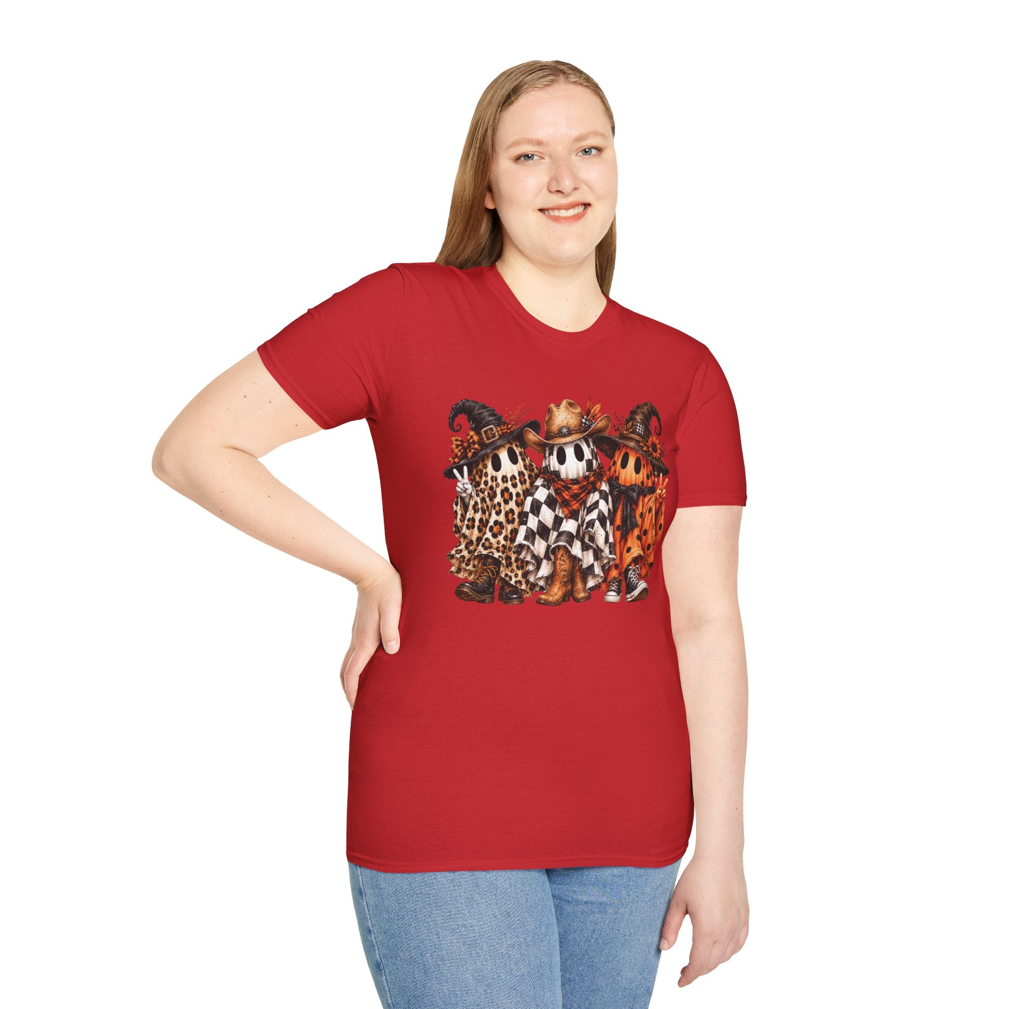 Halloween Pumpkin Crew T-Shirt — Leopard & Buffalo Plaid Spooky Friends