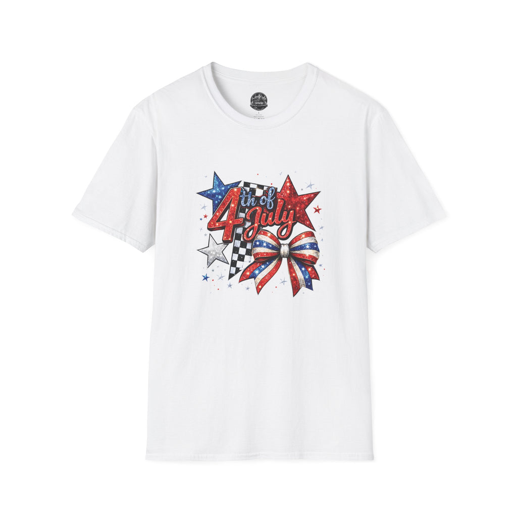 4th of July Patriotic T-Shirt – Red White Blue Stars & Bow Design