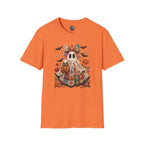 Patchwork Floral Ghost Halloween Shirt | Quilted Boho Ghost with Pumpkin and Bats