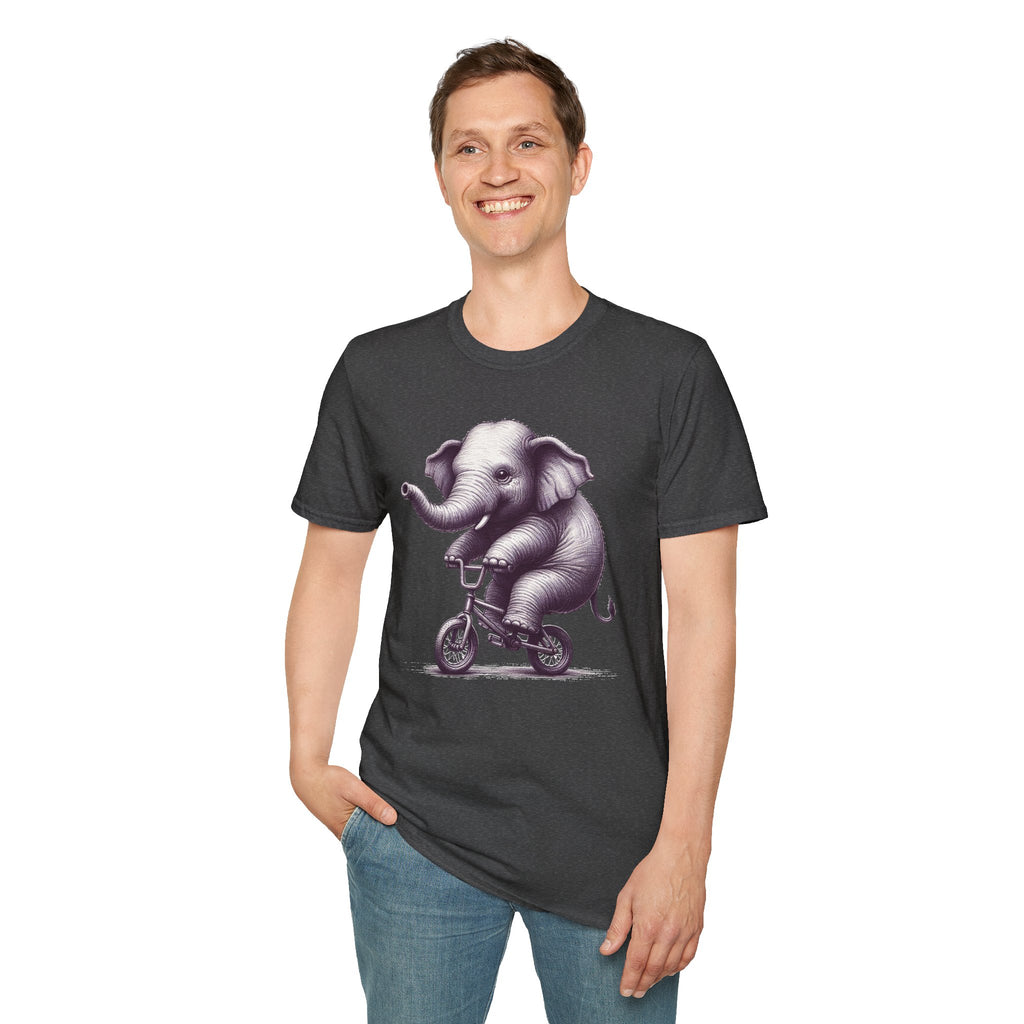 Cute Elephant on Bicycle T-Shirt — Whimsical Vintage Baby Elephant Graphic Tee