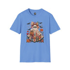 Patchwork Floral Ghost Halloween Shirt | Quilted Boho Ghost with Pumpkin and Bats