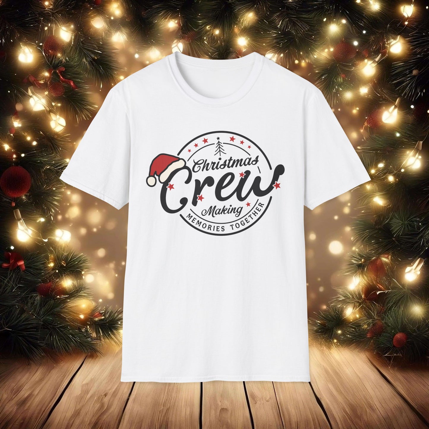 Christmas Crew Unisex T-Shirt | Making Memories Together and Santa Hat Design (Black Text)