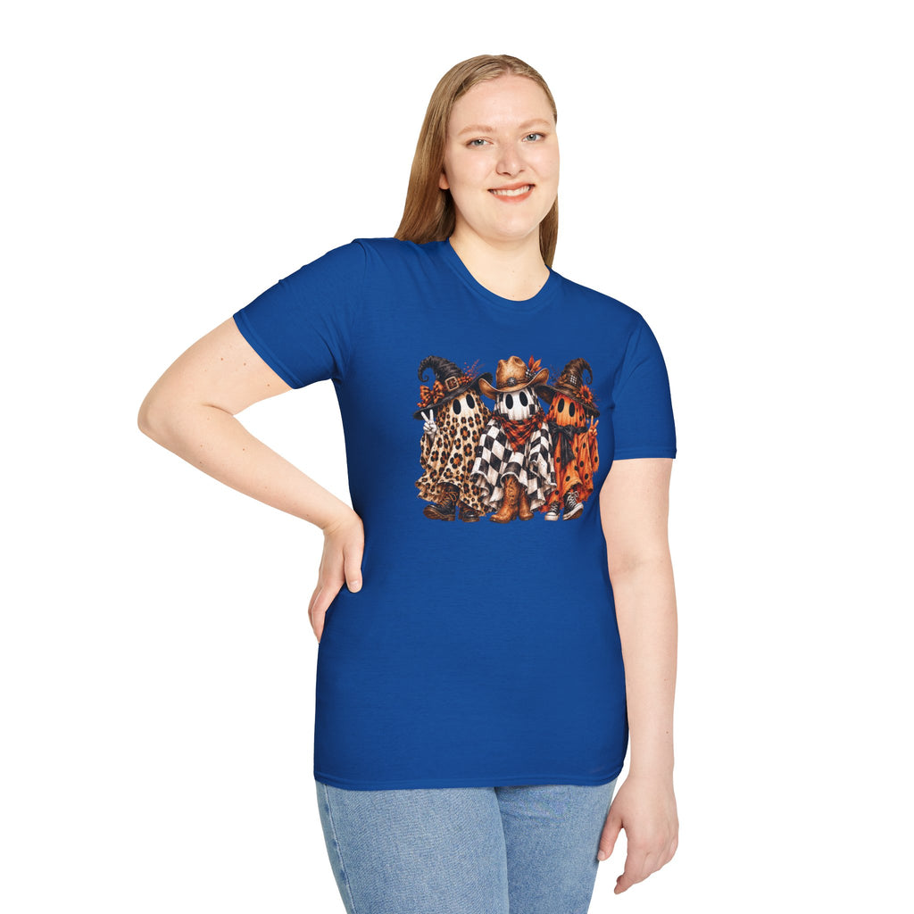 Halloween Pumpkin Crew T-Shirt — Leopard & Buffalo Plaid Spooky Friends