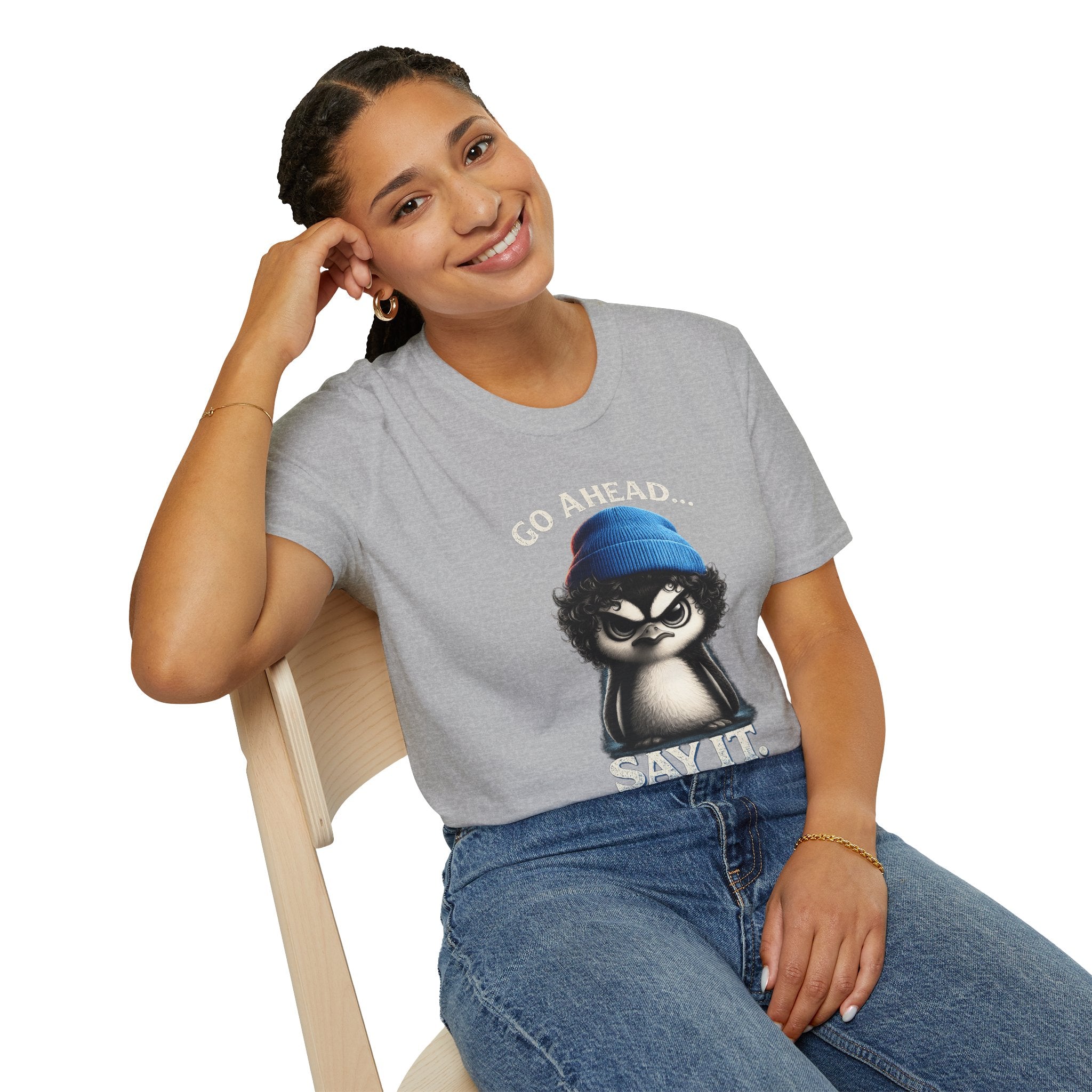 Penguin Graphic T-Shirt — "Go Ahead... Say It." Casual Statement Tee