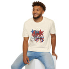4th of July Patriotic T-Shirt – Red White Blue Stars & Bow Design