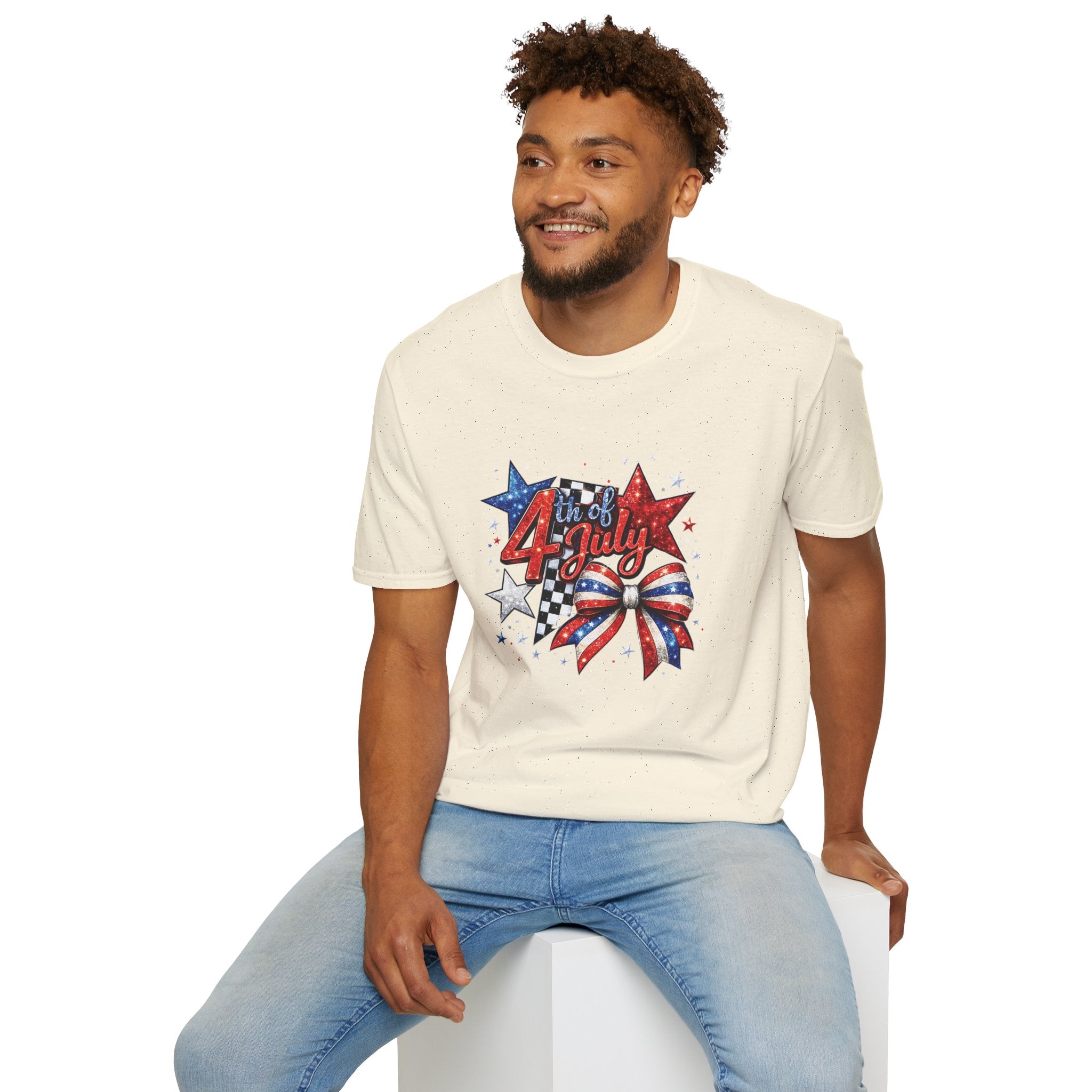 4th of July Patriotic T-Shirt – Red White Blue Stars & Bow Design
