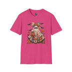 Patchwork Floral Ghost Halloween Shirt | Quilted Boho Ghost with Pumpkin and Bats