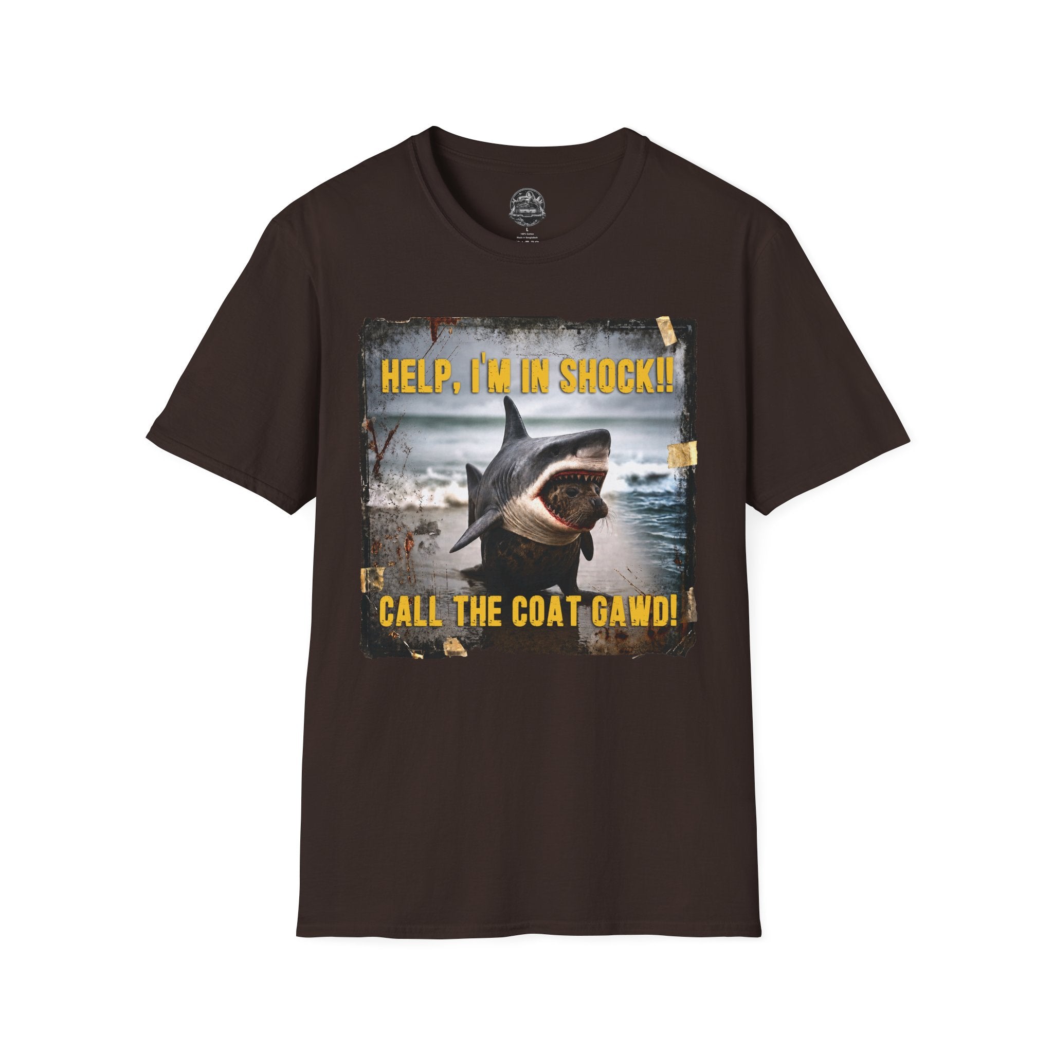 Shark Graphic T-Shirt — "Help, I'm in Shock!" Funny Beachwear