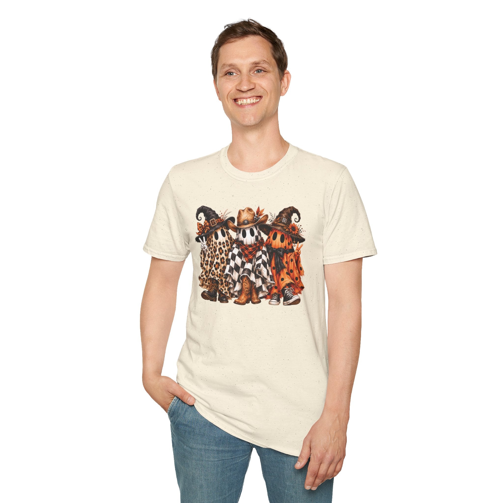 Halloween Pumpkin Crew T-Shirt — Leopard & Buffalo Plaid Spooky Friends