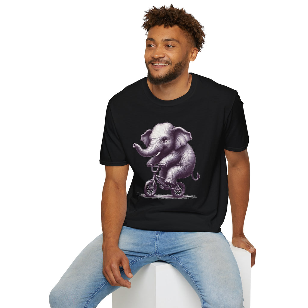 Cute Elephant on Bicycle T-Shirt — Whimsical Vintage Baby Elephant Graphic Tee