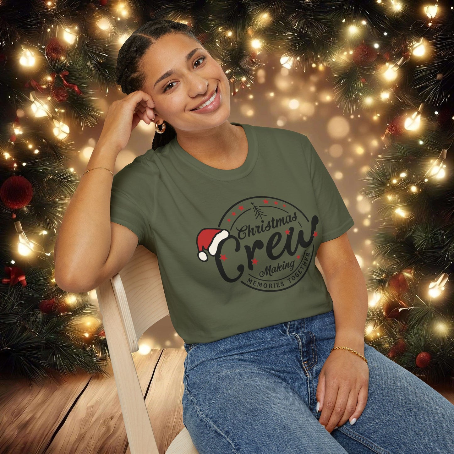 Christmas Crew Unisex T-Shirt | Making Memories Together and Santa Hat Design (Black Text)