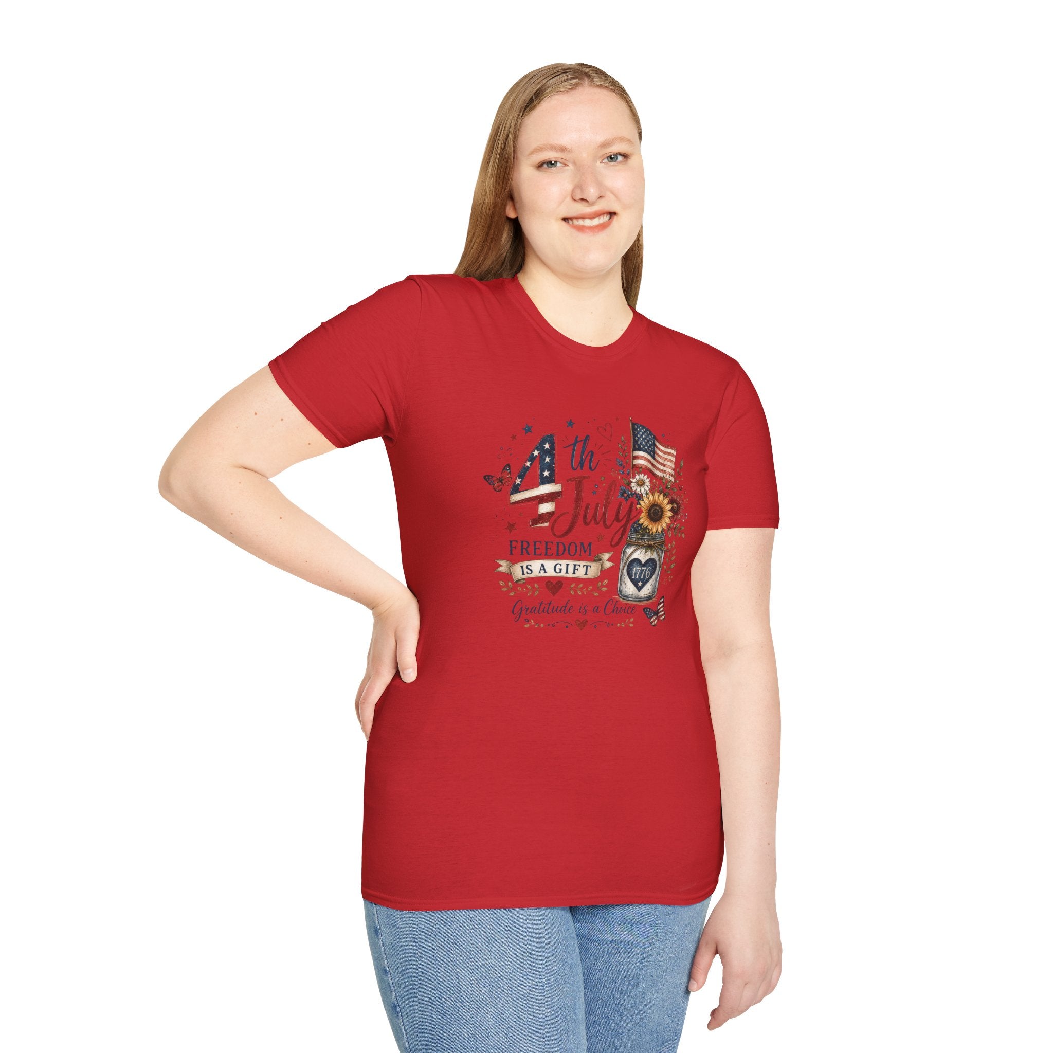 4th of July T-Shirt — "Freedom Is A Gift" Patriotic American Flag & Sunflower Tee
